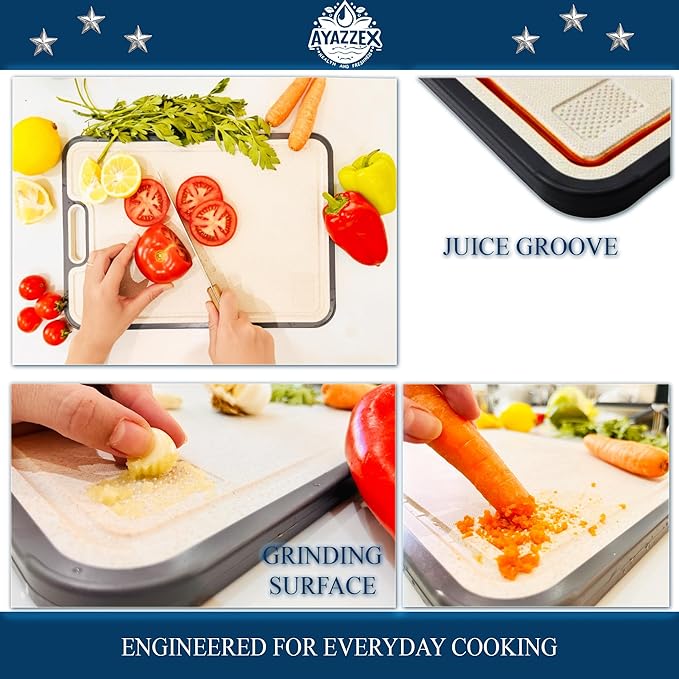 Titanium Cutting Board for Kitchen – Double-Sided Food Grade Cutting Board – 99.9% Titanium & Wheat Straw PP (15”×9”) Large Size & Ultra Durable, Easy to Clean - Includes Sponge & Pad & Hook