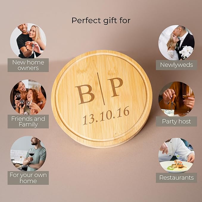 Custom engraved luxury charcuterie board & knife set/4pcs, personalized cheese chopping serving tray for fruits, food, dessert, bread for table decoration, personalized gift for dinner host (Initials)