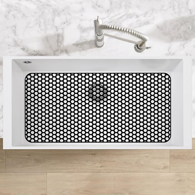 Silicone Sink Protectors for Kitchen Sink - 28.4"x 14.3" Kitchen Protector Accessory, Non-Slip Heat Resistan Mat for Bottom of Farmhouse Stainless Steel Porcelain, Black