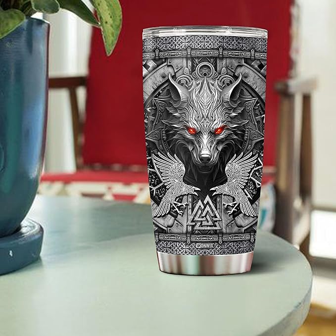 Personalized Wolf Gifts for Men Boy Dad Husband 20oz Insulated Stainless Steel Coffee Cup Travel Mug Tumbler Water Bottle with Lid Wolves Gift for Christmas Birthday Father's Day Valentine