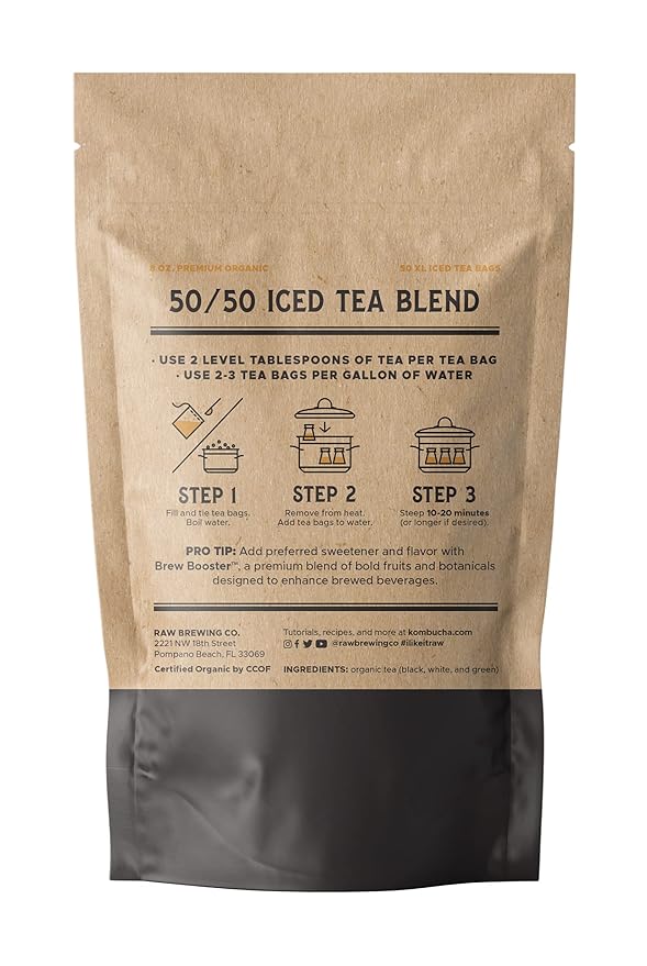 The Southern Standard - Premium Organic Iced Tea Bags - 50/50 Blend (50% Black, 50% Green and White), 50 XL Bags (1/2 Pound. Makes 25 Gallons.)
