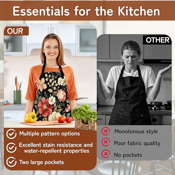 Cooking Apron for Women and Men,Adjustable Chef Bib Apron with 2 Pockets, Water and Oil Resistant for Kitchen Use