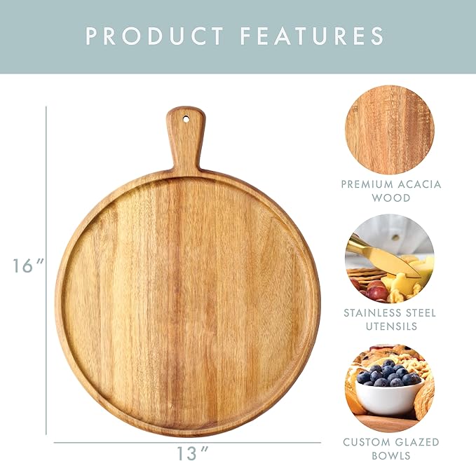 Charcuterie Board Set - Round Acacia Cheese Board Serving Tray with Accessories - House Warming Gifts for New Home, Bridal Shower & Wedding Gift, Birthday Gifts for Women
