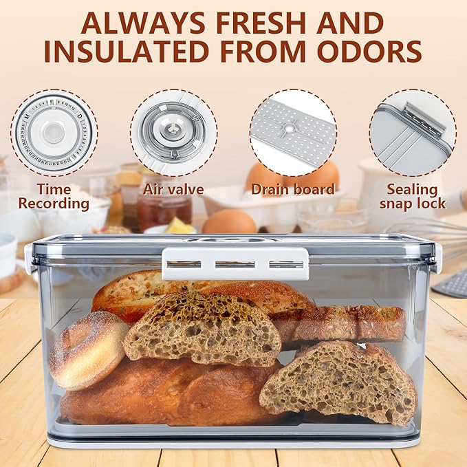 Bread Box For Kitchen Countertop,Bread Containers Storage Airtight Loaf,Plastic Breadbox,Bread Storage For Homemade Bread,Clear Fresh Bread Keeper