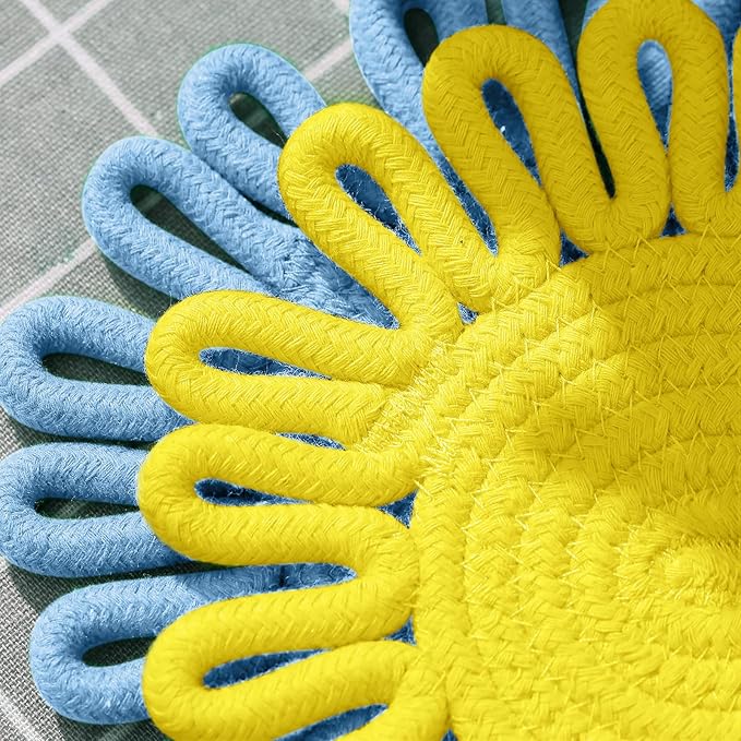 Trivet Mats Set for Hot Dishes, Trivet for Pots and Pans, Heat Resistant Hot Pads, Potholders for Kitchen, Colorful Boho Trivets, Table Decorations,Kitchen Essentials for New Home 7.5"(Blue)