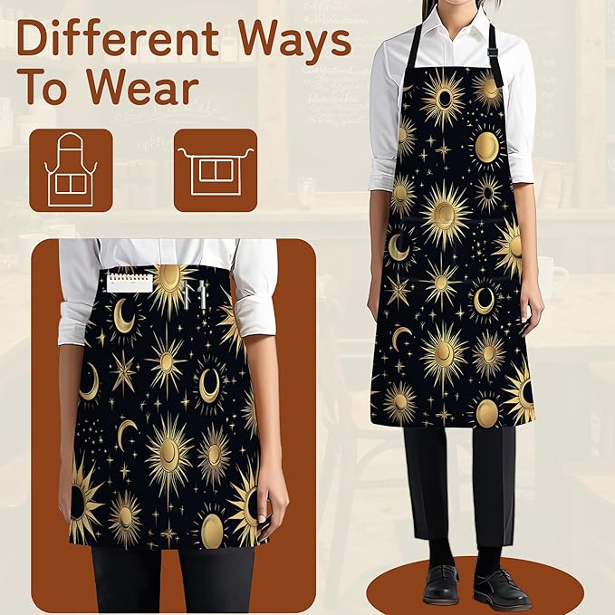 Kitchen Apron with Pocket,Waterproof Adjustable Neck and Long Ties, Cooking Baking Gardening Painting Apron for Women
