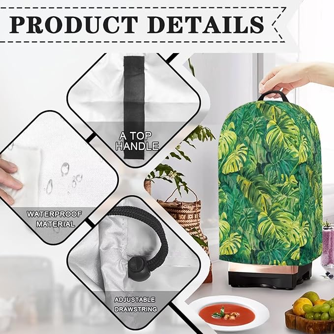 Monstera Leaf Blender Dust Cover, Stand Mixer, Coffee Maker, Food Processor Cover, Water Resistant, Polyester Blend, Easy Clean