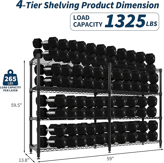 GAOMON 59" W Storage Shelves Metal Shelving Unit, 1060 LBS Heavy Duty Wire Shelving 4-Tier L-Shaped Storage Rack with Adjustable Shelf for Pantry Kitchen Corner Bedroom