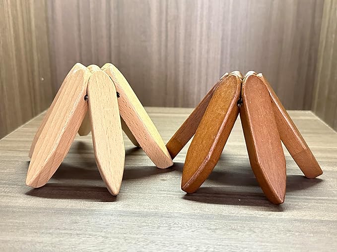 Wooden Trivets for Hot Dishes Mat Coasters Pot Plate Bowl Teapot for Kitchen Natural Foldable Stackable Christmas Tree (Beech Wood)