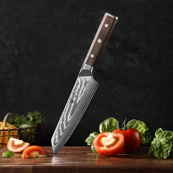 Wakoli HIK Damascus Kiritsuke Knife – Full Tang Chef Knife | 7-Inch Blade Made of 67-Layer Damascus Steel with VG10 Core | Walnut Wood Handle | Sharp, Durable, Gift Box Included