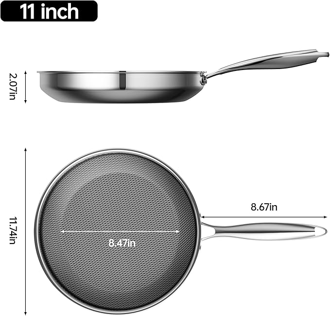 Hybrid Nonstick11 Inch Frying Pan,Non Stick Frying Pan,PFAS PFOA PTFE Free,Stay-Cool Handle, Dishwasher-Friendly, Oven-Safe Up to 600°F, Induction Ready, Compatible with All Cooktops