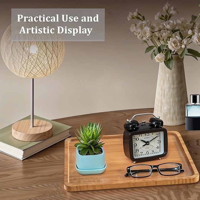 Wood Tray for Coffee Tea Extra Large Wooden Serving Tray for Food Fruit Snack Decorative Serving Platter, 17.7x13.8 Inches, Light Color