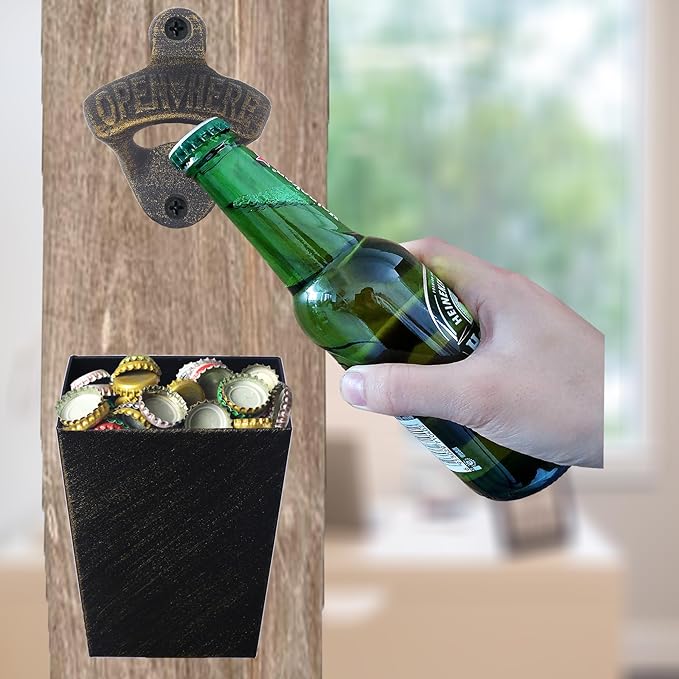 Antique Bronze Cast Iron Bottle Opener Wall Mounted Beer Opener with Cap Catcher Narrow Bundle