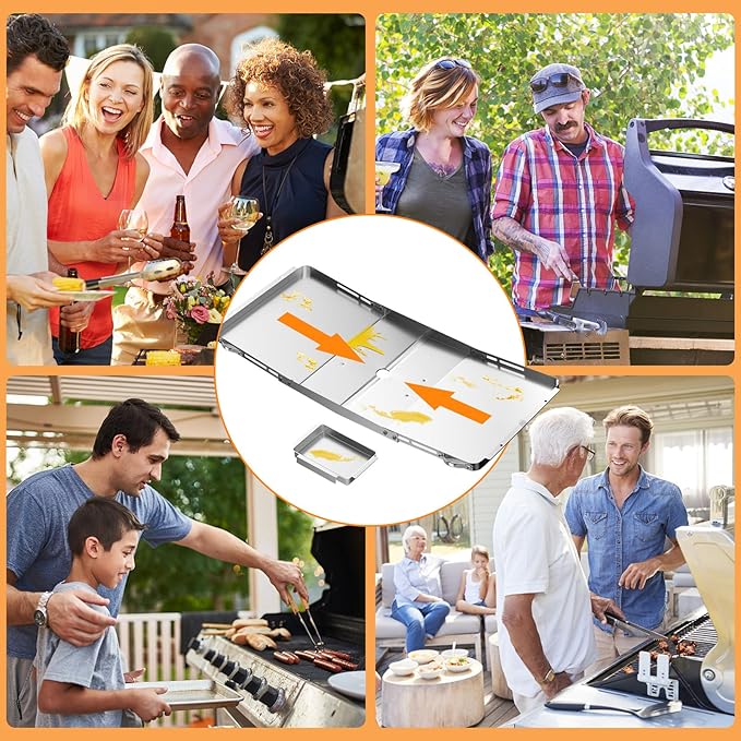 Gas Grill Grease Tray Replacement Parts, Adjustable Grease Tray with Catch Pan Stainless Steel Drip Pans Set (XL)
