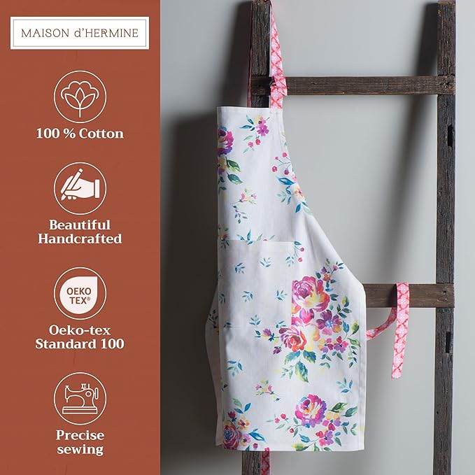 Maison d' Hermine 100% Cotton Apron for women with Pocket Kitchen Chef Apron for Men Cooking Gardening Server Waitress