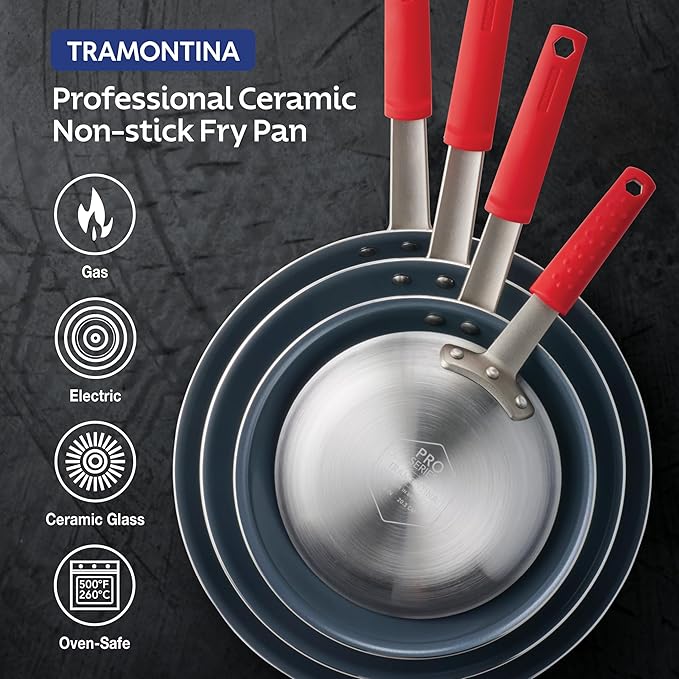 Tramontina Professional 10-Inch Ceramic Non Stick Frying Pan, Heavy-Gauge Aluminum Skillet with Nonstick Coating, Dishwasher and Oven Safe, Gray