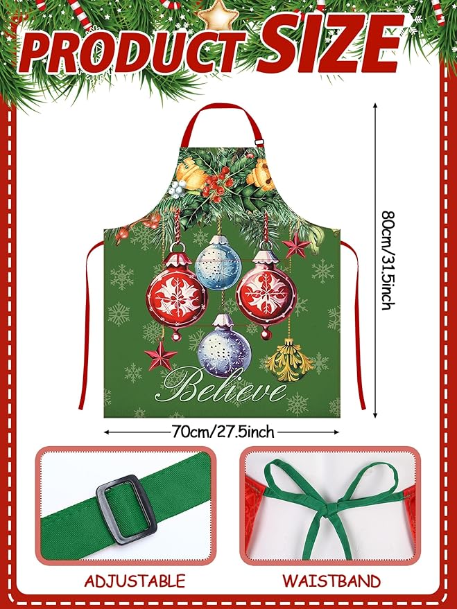 6 Pcs Christmas Aprons for Women Xmas Tree Aprons with Pockets Vintage Adjustable Baking Supplies for Adults