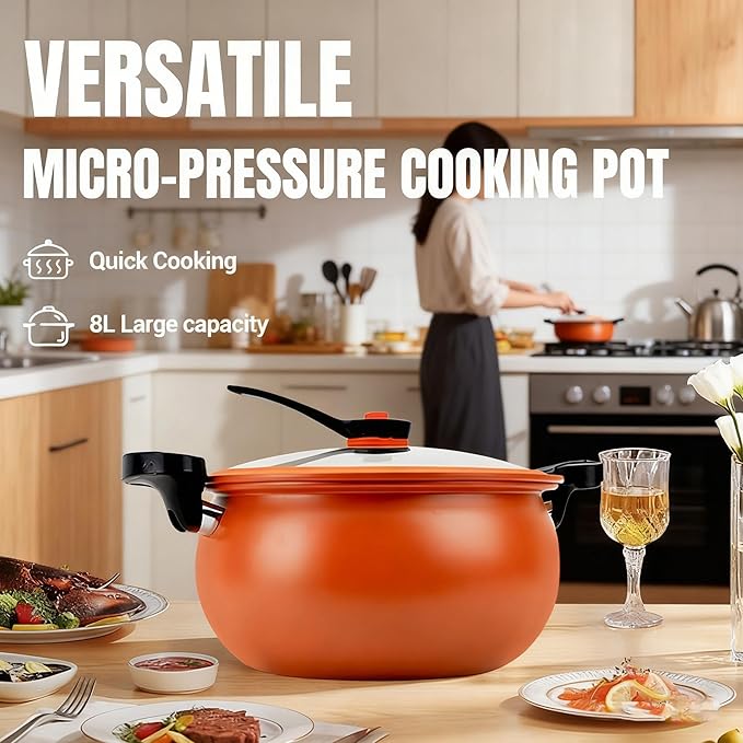 8QT Multifunctional Large Capacity Non-Stick Pressure Cooker, Microwave Pressure Cooker With Visible Transparent Glass Cover, Fast Cooking Cookware, Universal Stew Pot For Meals Soups Stews (Gray)