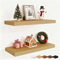 Fun Memories 24 Inch Floating Shelves for Wall, 9 Inch Deep Oak Rustic Wood Wall Mounted Shelves for Bathroom, Kitchen, Living Room, Set of 2