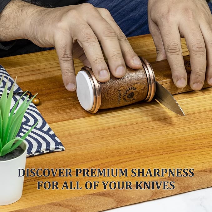 Rolling Knife Sharpener Kit – Knife Sharpening Tool with Magnetic Wooden Base with Diamond & Ceramic Discs | 15° & 20° Angle Kitchen Knife & Razor Sharpener tool Ideal Gift for Chef Home & Outdoor Use
