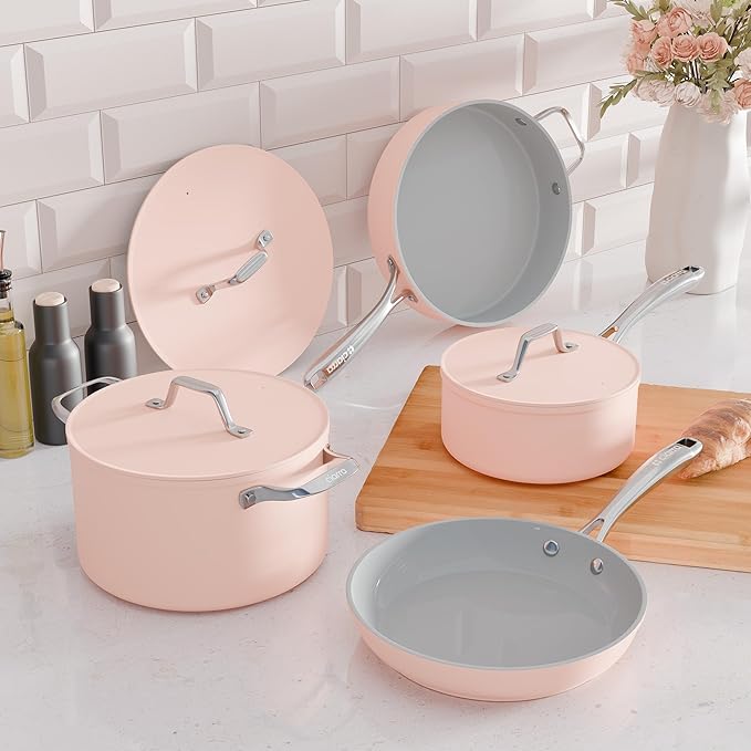 CIARRA Nonstick Ceramic Frying Pan, Non Toxic, PTFE & PFOA Free, Oven Safe & Compatible with All Stovetops, 10.2 Inches, Pink