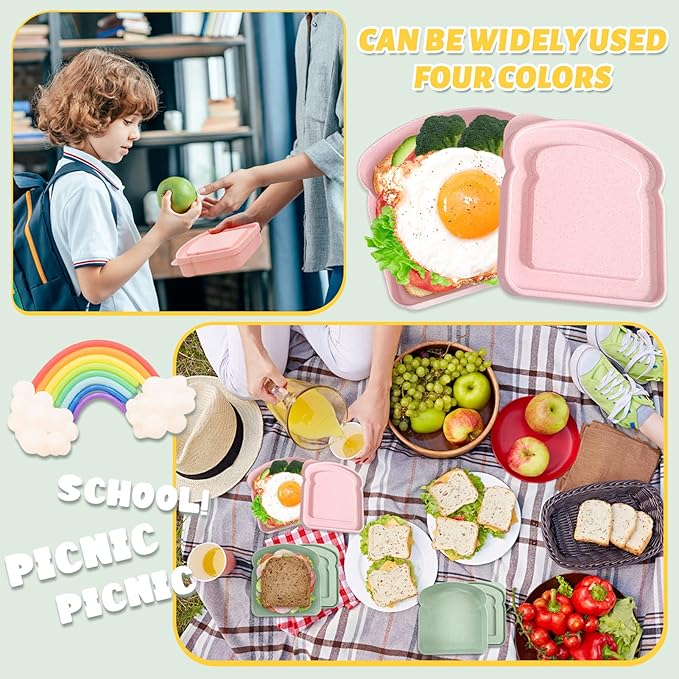 Sandwich Containers, Sandwich Containers for Lunch Box, Reusable Toast-Shaped Lunchbox, BPA-Free Plastic Food Storage with Lid, Microwave & Dishwasher Safe, for Adults & Families