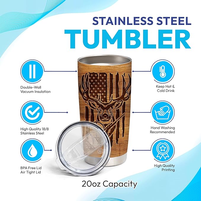 Hyturtle Personalized Deer Hunting Tumbler 20oz 30oz Hunter Gifts For Men Hunters Double Wall Vacuum Thermos Insulated Tumblers Travel Coffee Mug Cup With Lid Cups Gift For Men Women Dad Papa