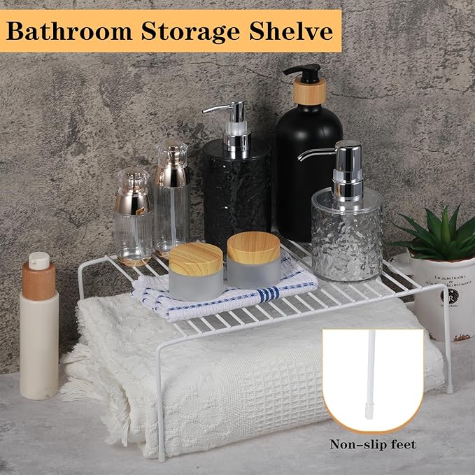 Kitchen Cabinet Organizer Expandable Storage Shelves Cupboard Spice Shelf Rack with Scratch Resistant Feet Metal Kitchen Counter Shelfs Freezer Shelf Rack for Counter Pantry Dish Spice