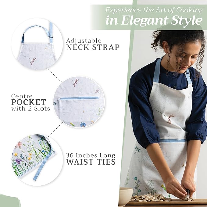 Maison d' Hermine 100% Cotton Apron for women with Pocket Kitchen Chef Apron for Men Cooking Gardening Server Waitress