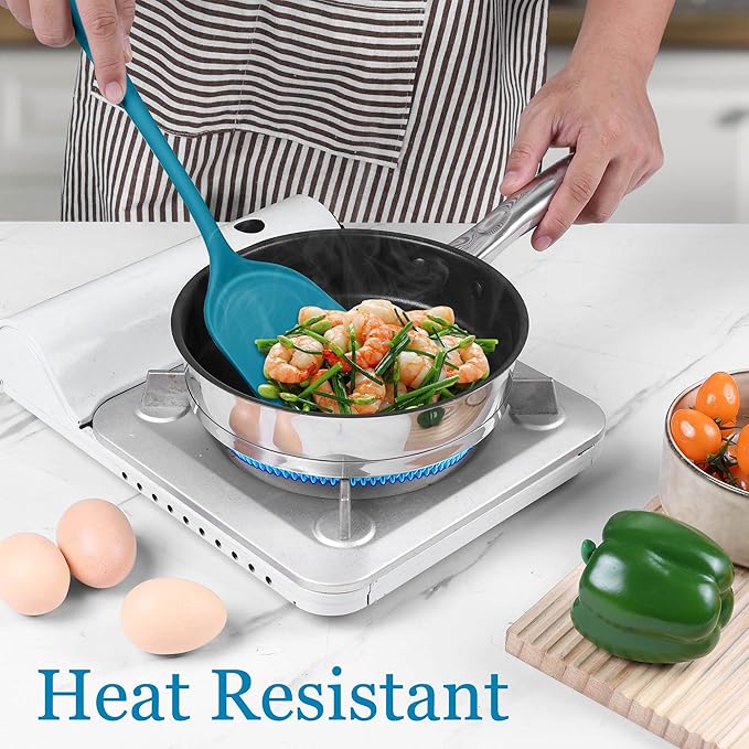 LIANYU 8Pcs Kitchen Utensils Set, Heat Resistant Cooking Utensils, Kitchen Tools Gadgets for Nonstick Cookware, Includes Silicone Spatula, Ladle, Spoon Turner, Dishwasher Safe, Blue