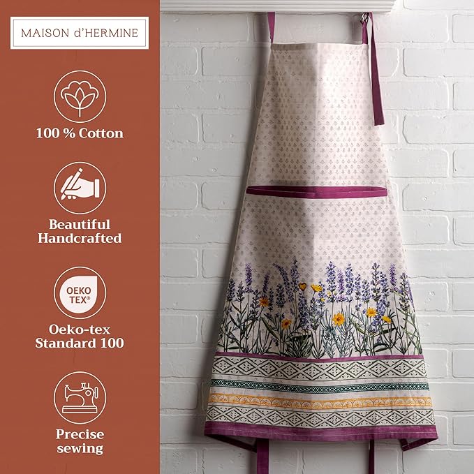 Maison d' Hermine 100% Cotton Apron for women with Pocket Kitchen Chef Apron for Men Cooking Gardening Server Waitress