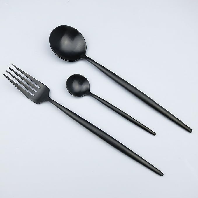 20-Piece 18/10 Stainless Steel Flatware Set, Serive for 4, With Fork Spoons Knife Teaspoon Dessert Fork for Home Kitchen Restaurant Hotel (Luxury Black)