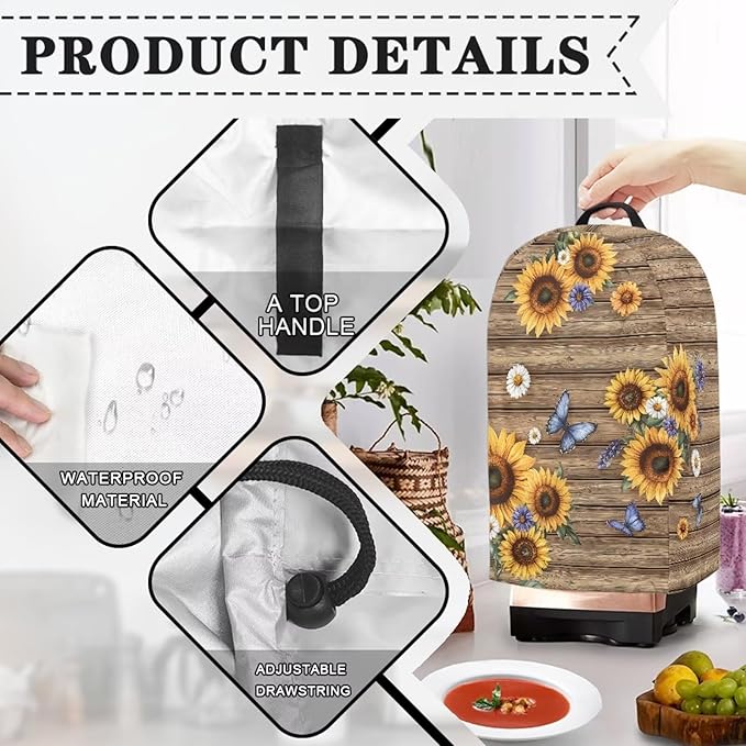Sunflower Butterfly Coffee Machine Dust Cover Universal Design Compatible with Blender Juicer Food Processor Washable Oil Proof Food Processor Protective Cover with Top Handle