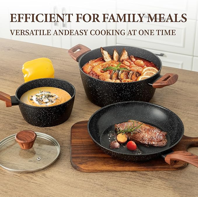 26Pcs Pots and Pans Nonstick Ceramic Cookware Set Nontoxic Kitchen Cooking Set with Steamers Utensils Induction Compatible, PFAS/PFOA Free, Oven and Dishwasher Safe, Black