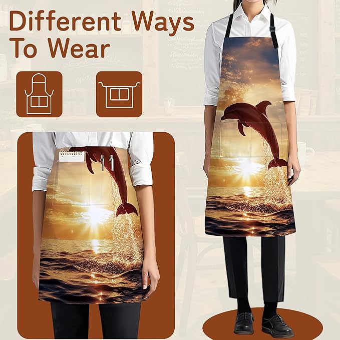 Cooking Aprons for Men and Women,Adjustable Bib Chef Apron with 2 Pockets, Soft and Durability Kitchen Apron