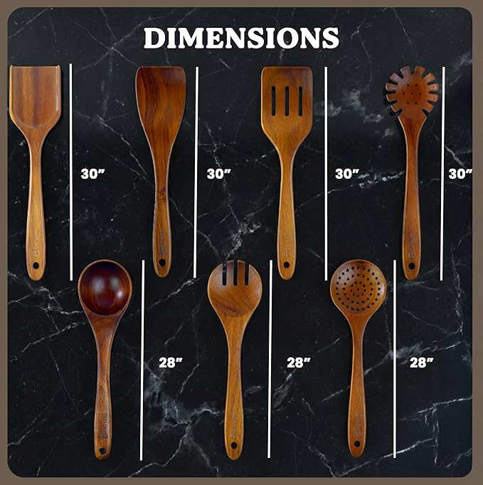 100% Natural Acacia Wooden Cooking Utensils Set - 07 Pcs Wooden Spurtle Set - Spurtles Kitchen Tools As Seen On TV Paddle - Safe for Nonstick Cookware - Stirs Like a Spoon, Flips Like A Spatul