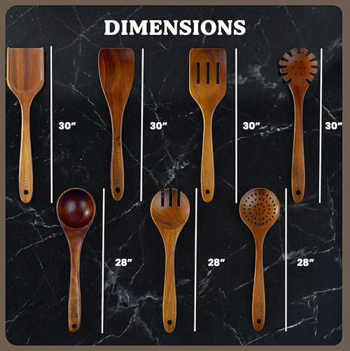 100% Natural Acacia Wooden Cooking Utensils Set - 07 Pcs Wooden Spurtle Set - Spurtles Kitchen Tools As Seen On TV Paddle - Safe for Nonstick Cookware - Stirs Like a Spoon, Flips Like A Spatul