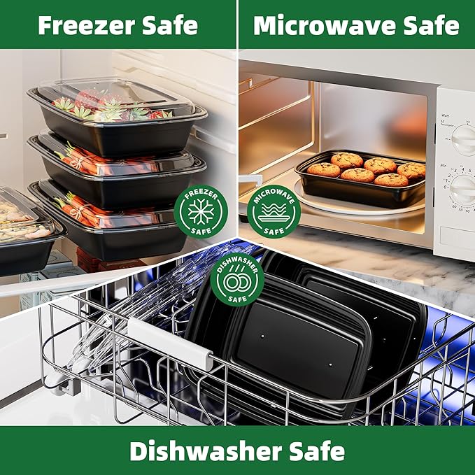 Meal Prep Containers, 50 Pack 38oz (100-Piece) Disposable Take Out Food Storage Containers with Leakproof Lids, Large Plastic To Go Lunch Boxes, BPA Free, Microwave/Dishwasher/Freezer Safe