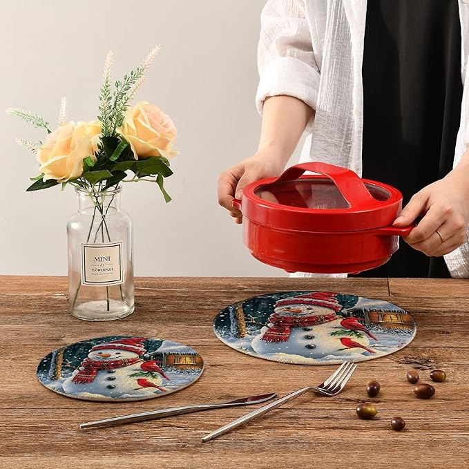 Snowman Red Bird Winter House Kitchen Trivets Pot Holders Set of 2, Trivets for Hot Pots Dishes Woven Trivet Coaster Pad Mat for Counter