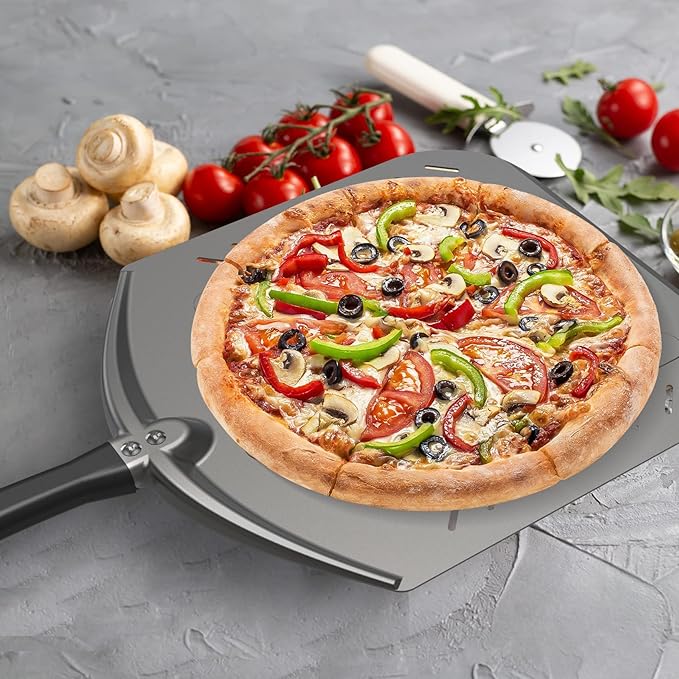 Q Pizza Aluminium Pizza Peel, 12 inch Perforated Metal Pizza Turning Paddle for Grill Oven, Kitchen Tool Non-stick Pizza Spatula for Baking Bread Pastry Dough Pie & Cake, PT201