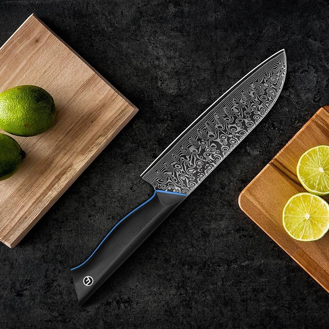 FINTISO 7-Inch Kitchen Knife, 67-Layer Japanese Damascus Steel Chef's Santoku With G10 Handle - Professional Cooking Tool for Home and Kitchen
