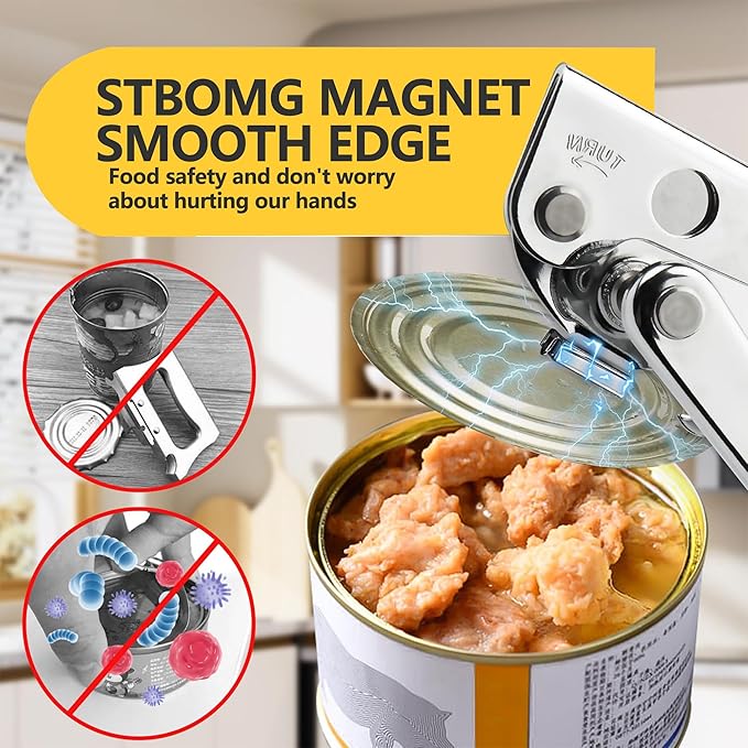 Commercial Can Opener, Hand Crank Can Opener Manual Heavy Duty, Ergonomic Design, with Comfortable Long Handles, Oversized Knob, Large Handheld Can Open Easy for Big Cans, for Seniors, Black