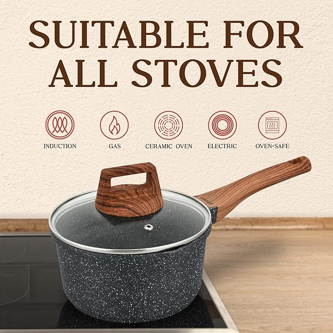 Bakken-Swiss 14-Piece Kitchen Cookware Set – Granite Non-Stick – Eco-Friendly – PFOA, PFOS, and PTFE Free for All Stoves & Oven-Safe - Marble coatin