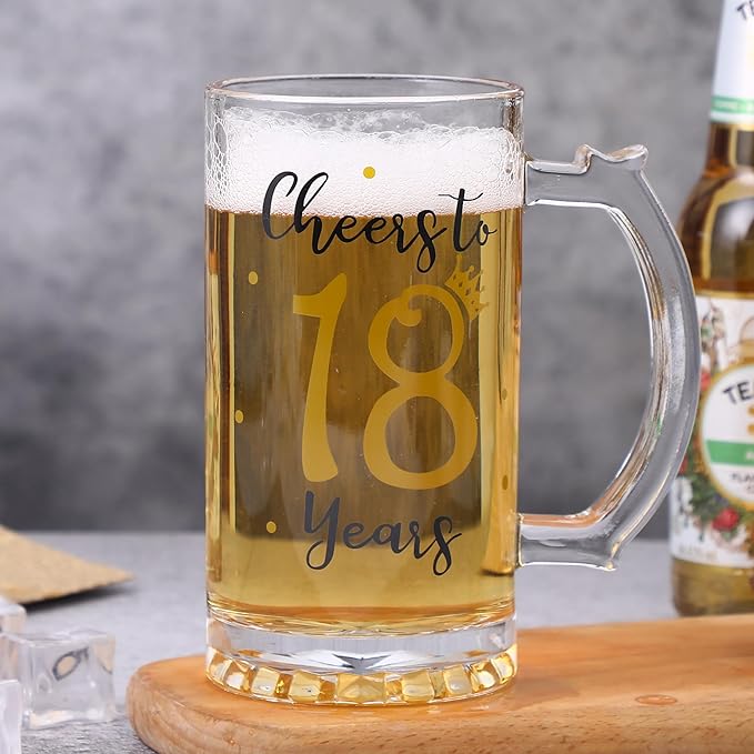 18th Birthday Gift，Men and Women Cheering 18th Birthday Beer Mugs，Cheers to the 18th Anniversary Beer Glass，18th Birthday Party Wedding Anniversary Decorative Gift, 18 Ounce (Cheers to 18 Years)