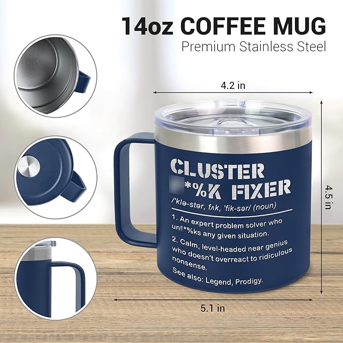 Christmas Funny Gifts for Coworkers - 14 Oz Stainless Steel Insulated Coffee Mug With Lid - Birthday Gag Gifts for Women Men Coworkers Boss Work Bestie Friends, White Elephant Gift for Men