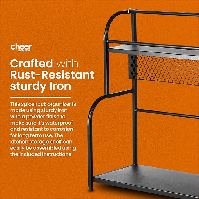 Cheer Collection 2 Tier Spice Rack - Non Slip Kitchen Counter Organizer, Pantry Organizer Display Stand for Kitchen or Bathroom Organization