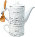 Pavilion Gift Company Dear You 15 oz Ceramic Tea for One, 3 Piece Set, White