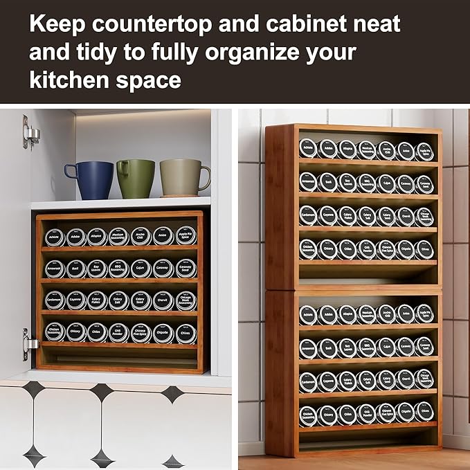 Orimade 4 Tier Spice Rack Organizer for Cabinet, Freestanding Bamboo Seasoning Rack for Countertop, Cupboard, Pantry, Kitchen, 13.18 x 4.13 x 12.2 inches(Spice Jars Not Included), Bronze