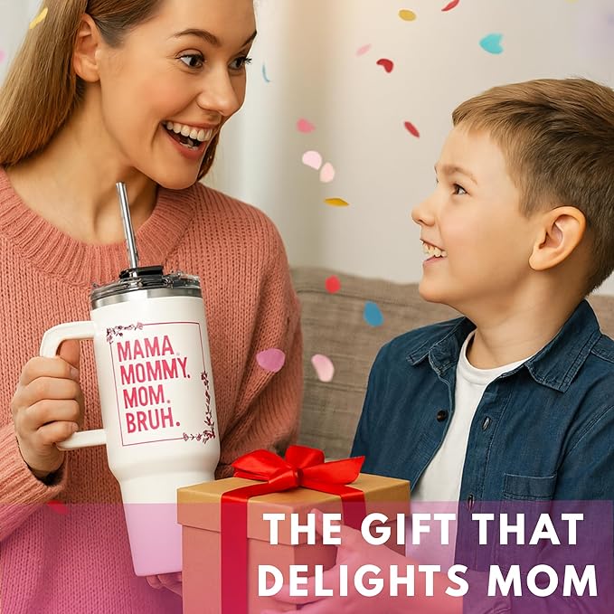 Christmas Gifts for Mom, Mama Mommy Mom Bruh Tumbler With Handle 40Oz, Mama Tumbler, Momma Coffee Mug, Mommy Cup, Birthday Present for Mother, Momma Gifts Ideas from Daughters, Sons, Kids