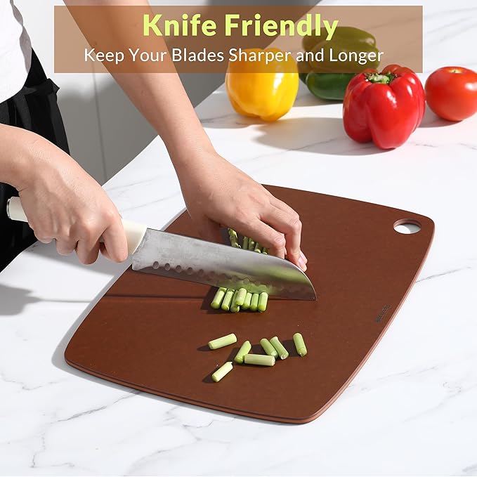 Wood Fiber Cutting Board for Kitchen, Dishwasher Safe, Knife-Friendly Chopping Board, High Density, Non-Porous, BPA-Free Cutting Board for Meat, Bread, Fruit, 14.6" x 10.8", Brown